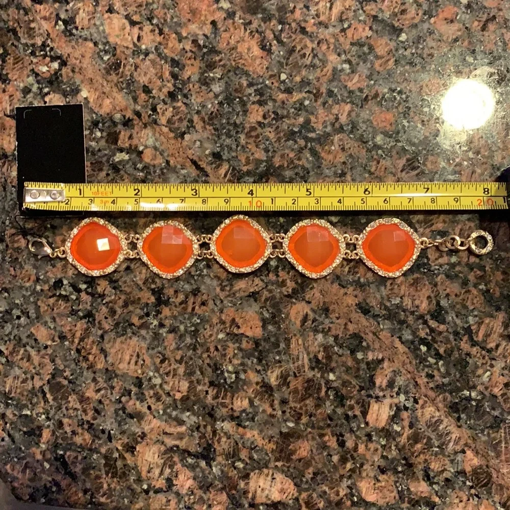 Rhinestones Embellished Chunky Bracelet Orange/Gold NWT Toggle Clasp Stones